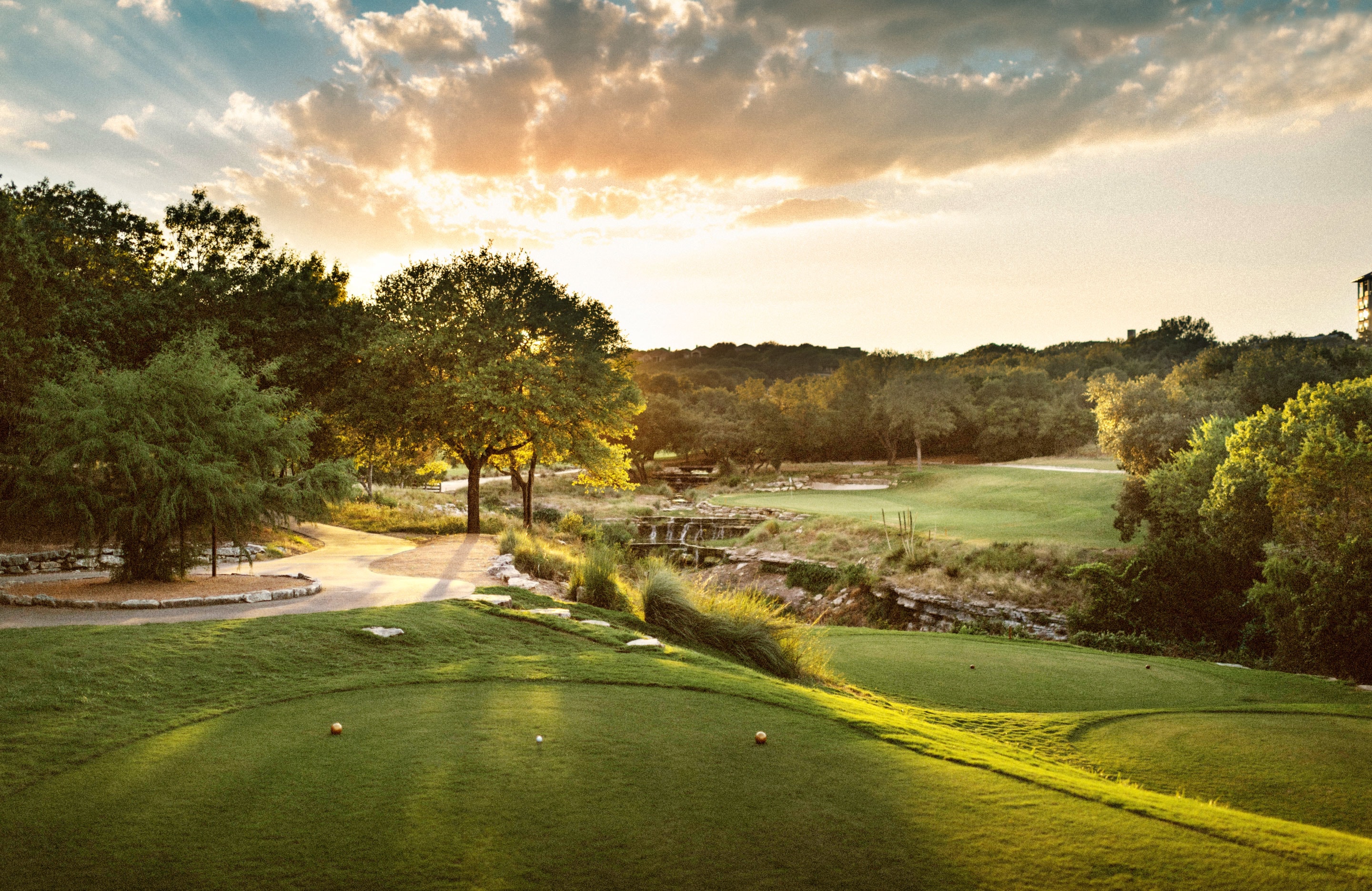 Aerial view of golf course. 
