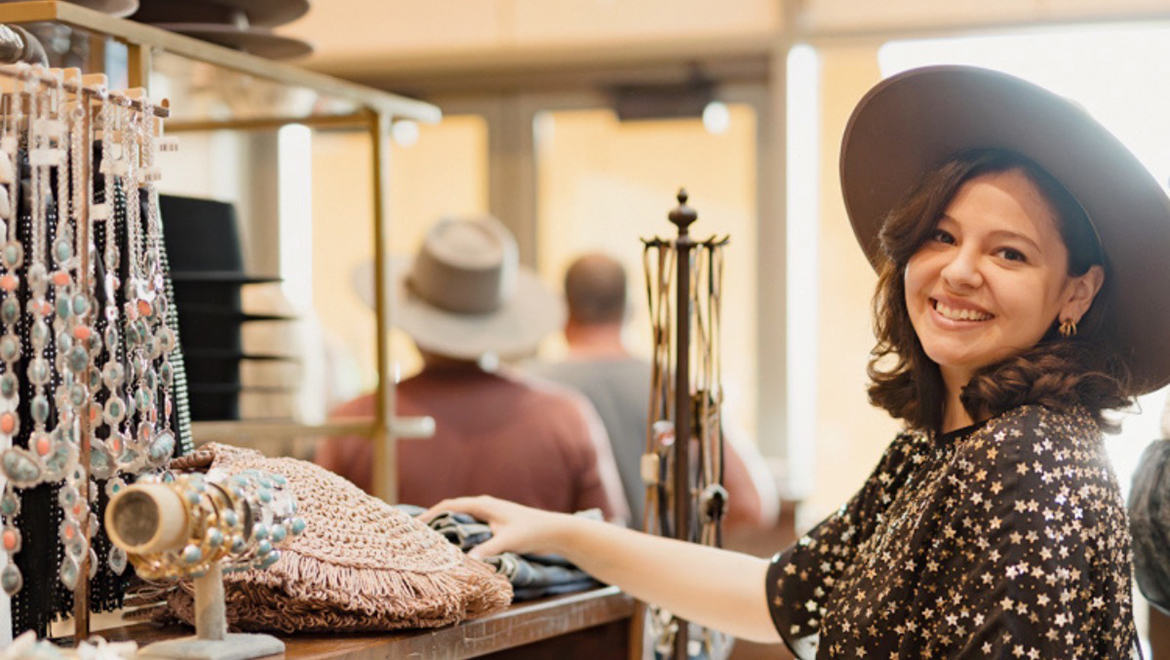 Lady shopping at flea market.
