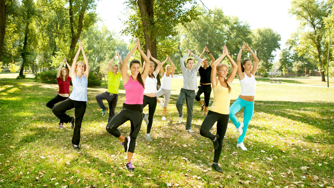 Yoga on lawn