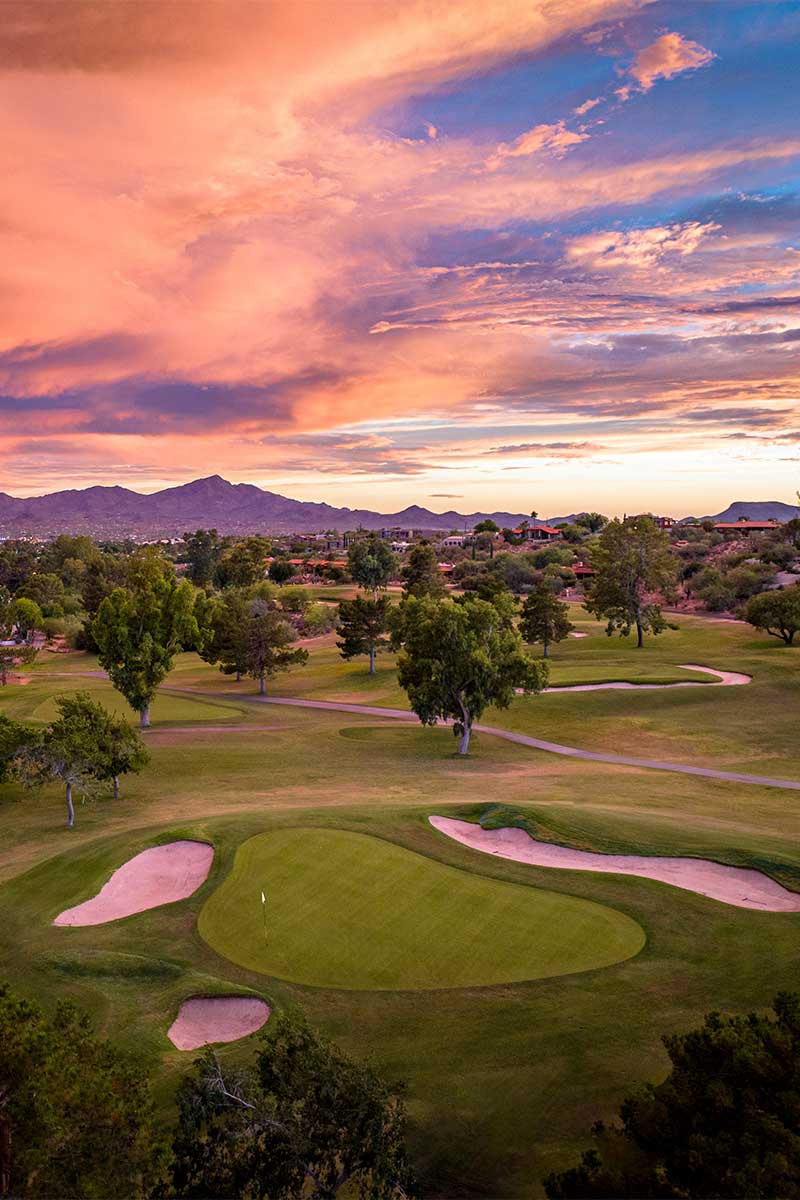 Sunset view of golf course