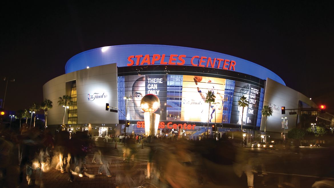 Staples Center exterior at night