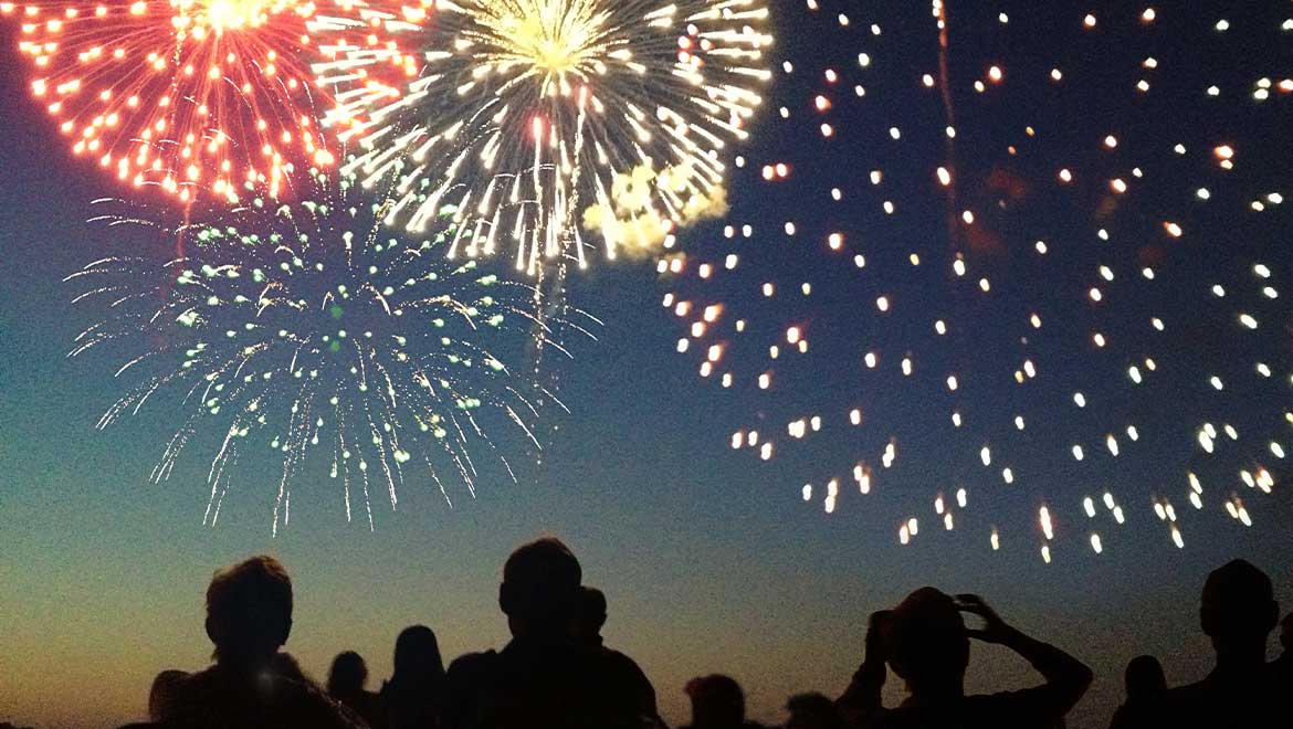 Crowd watching 4th of July fireworks