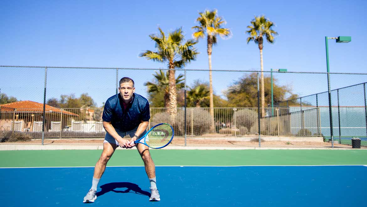 Man ready to play pickleball.