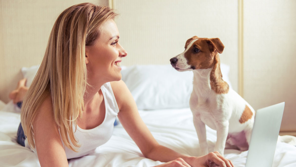 Women relaxing with her dog.