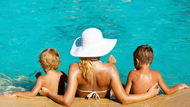 Family at the pool