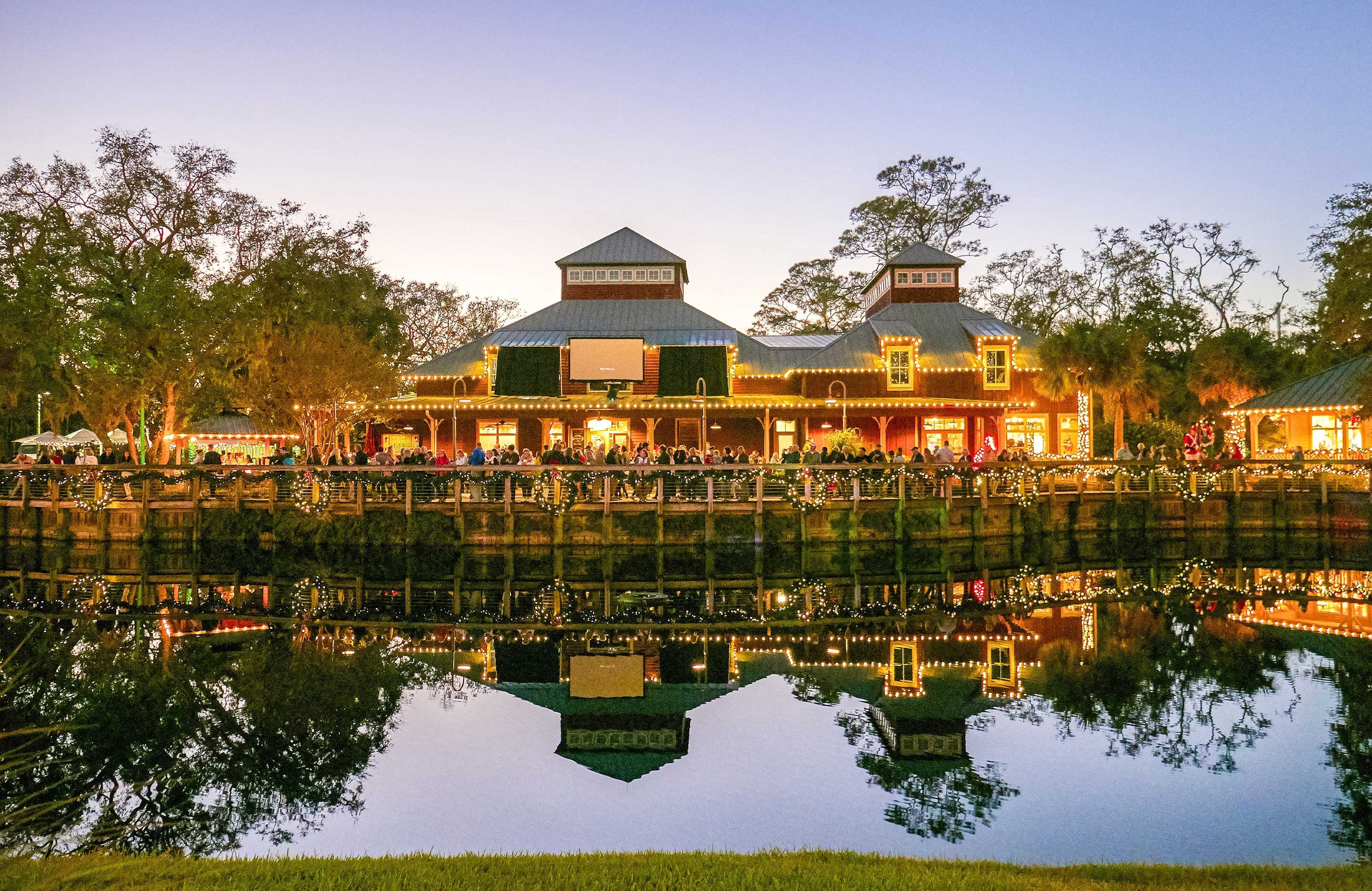 People gathered on an outdoor deck 