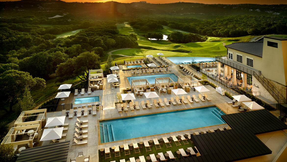 Poolscape at Dusk - Omni Barton Creek Resort & Spa