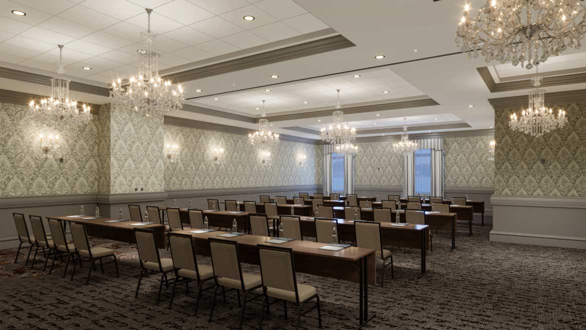 Meeting room with classroom table set up