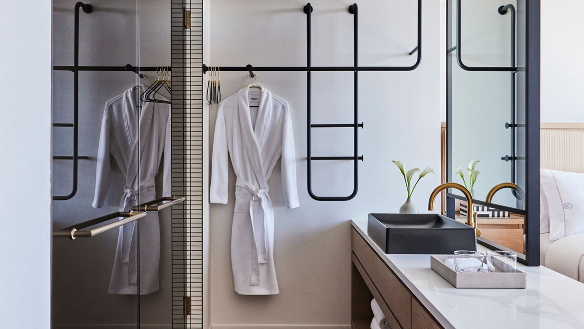 Bathroom with robe. 