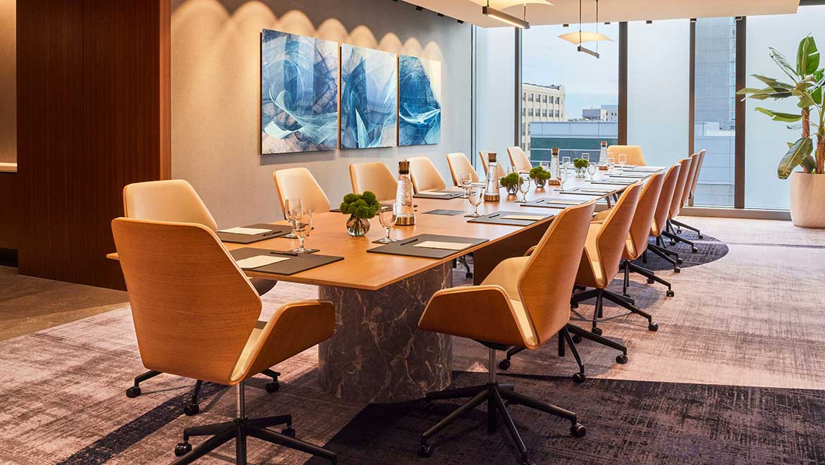 Boardroom table at Omni Boston Seaport.