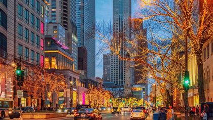 Christmas lights in downtown Chicago.