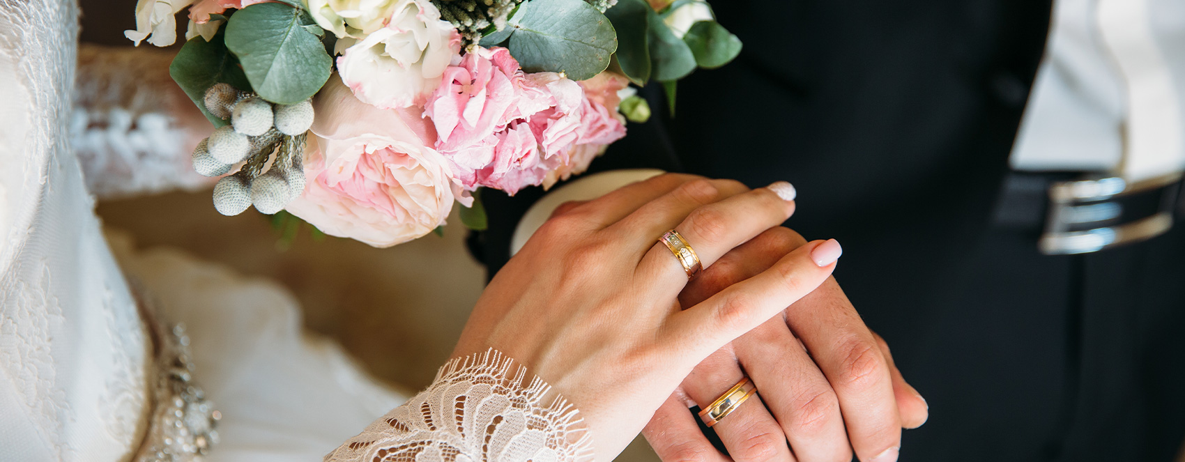 wedding couple with engagement rings