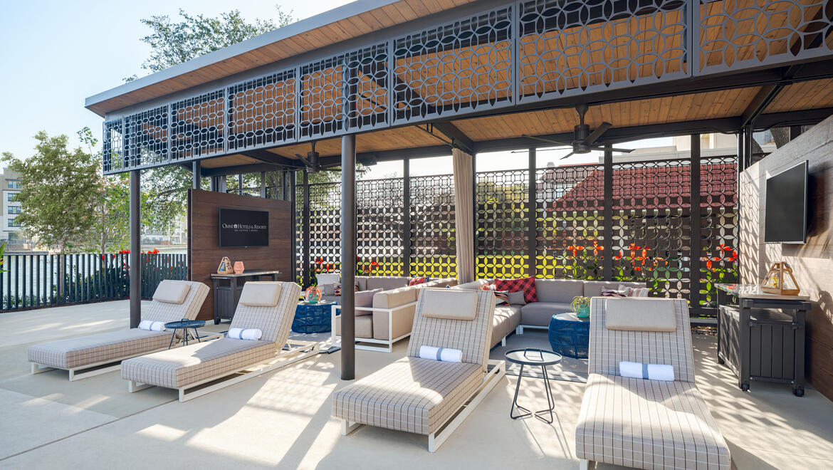 Pool cabanas at Omni Las Colinas.