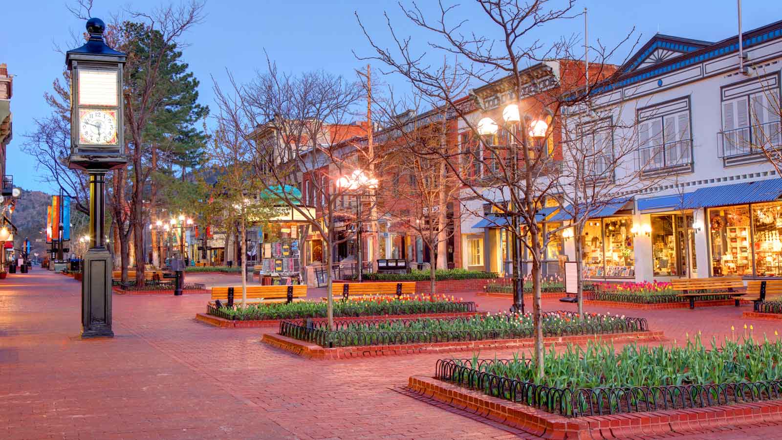 Brick sidewalks and storefronts.