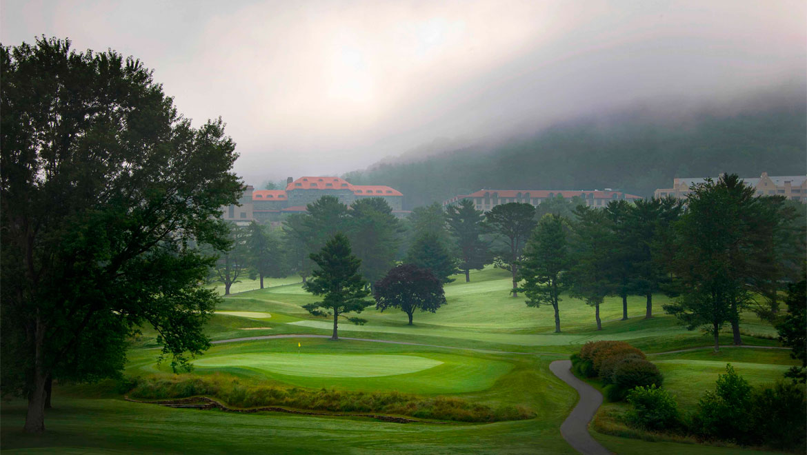 Foggy golf course in Asheville