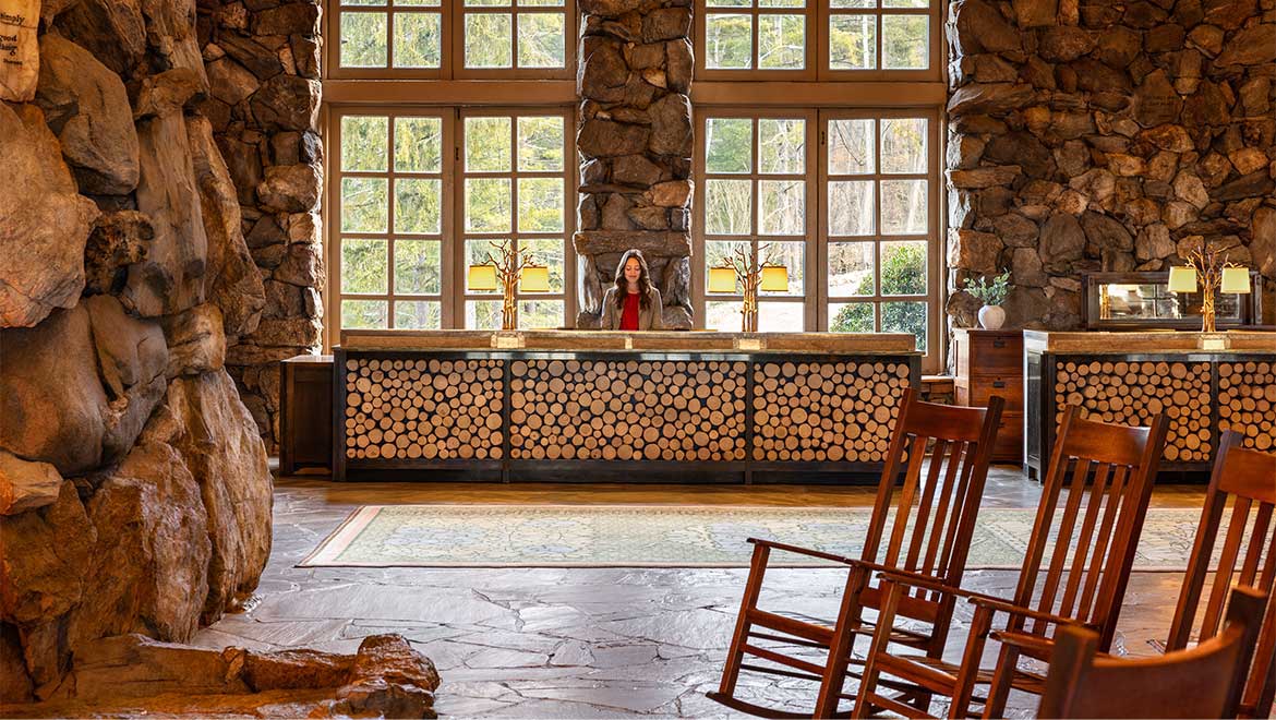 Hotel lobby front desk check-in