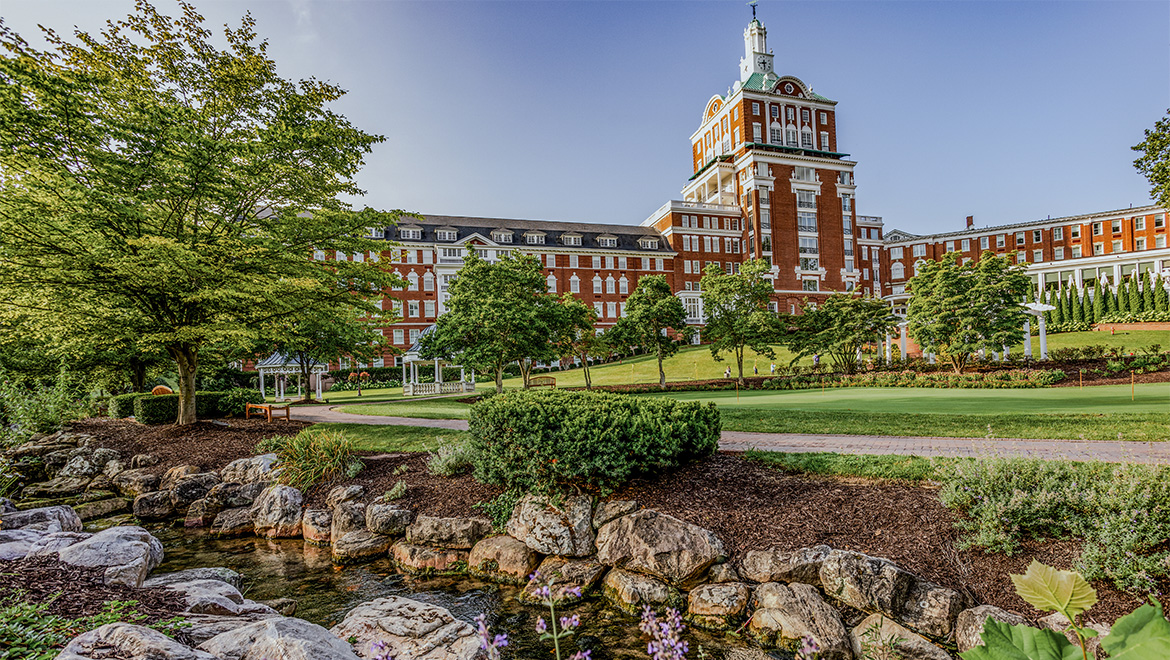 hotel exterior lawn view