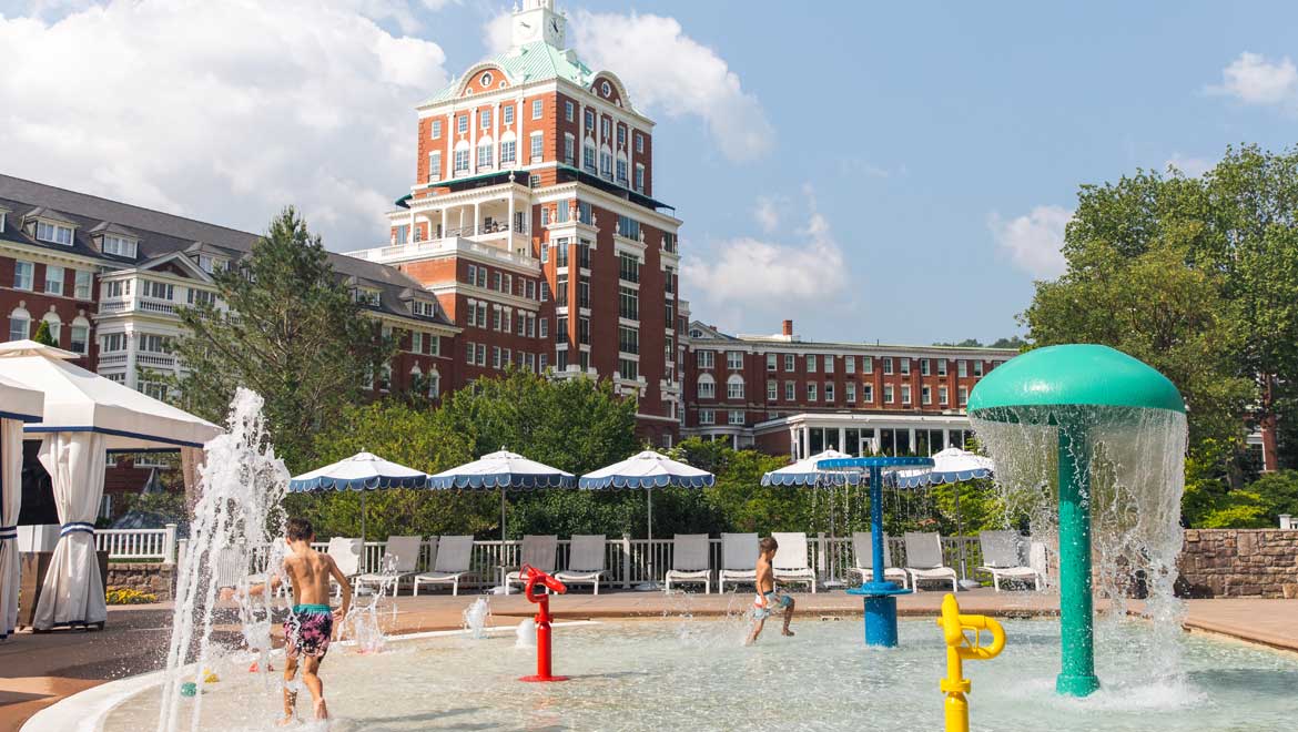 Kids playing at the splashpad.