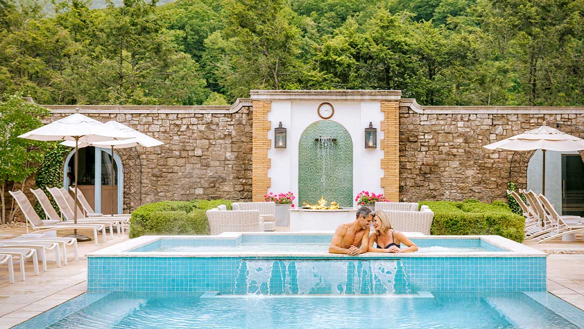 Couple swimming in the pool