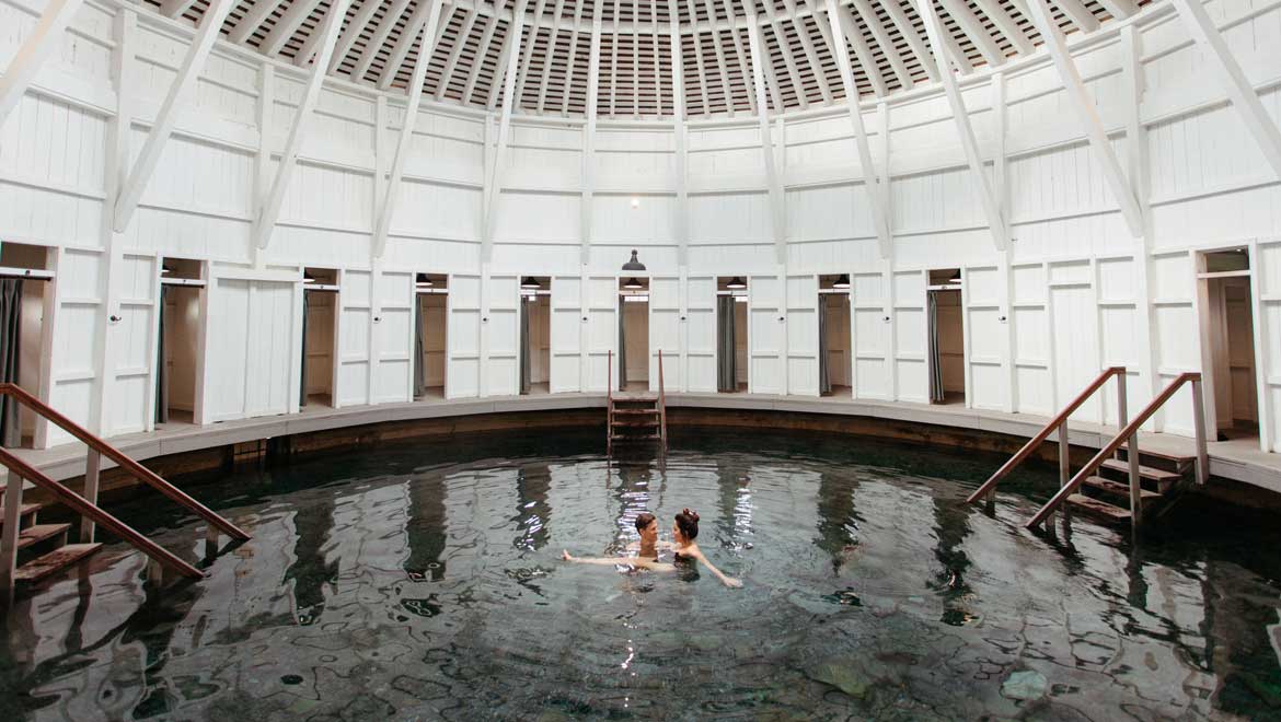 Couple in warm springs pool.