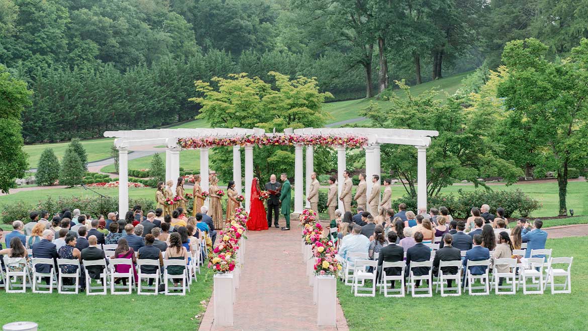 Bride and groom at an outdoor wedding