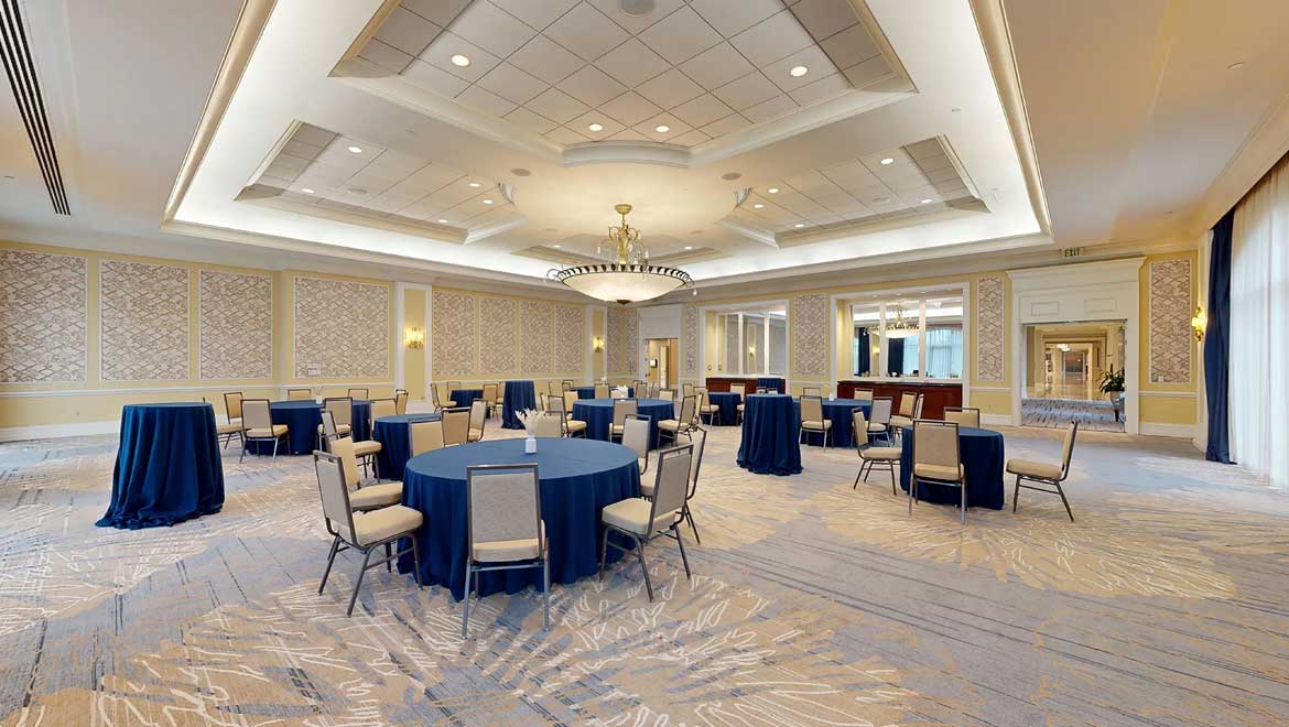 Meeting space with round table set up