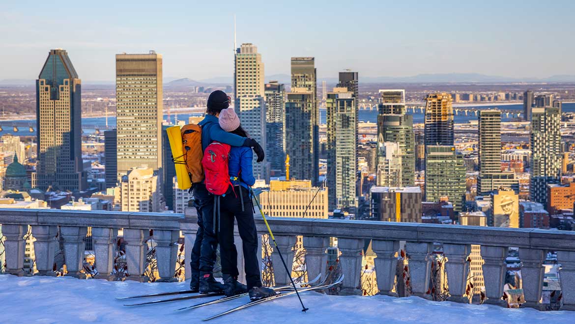 Couple viewing the downtown skyline