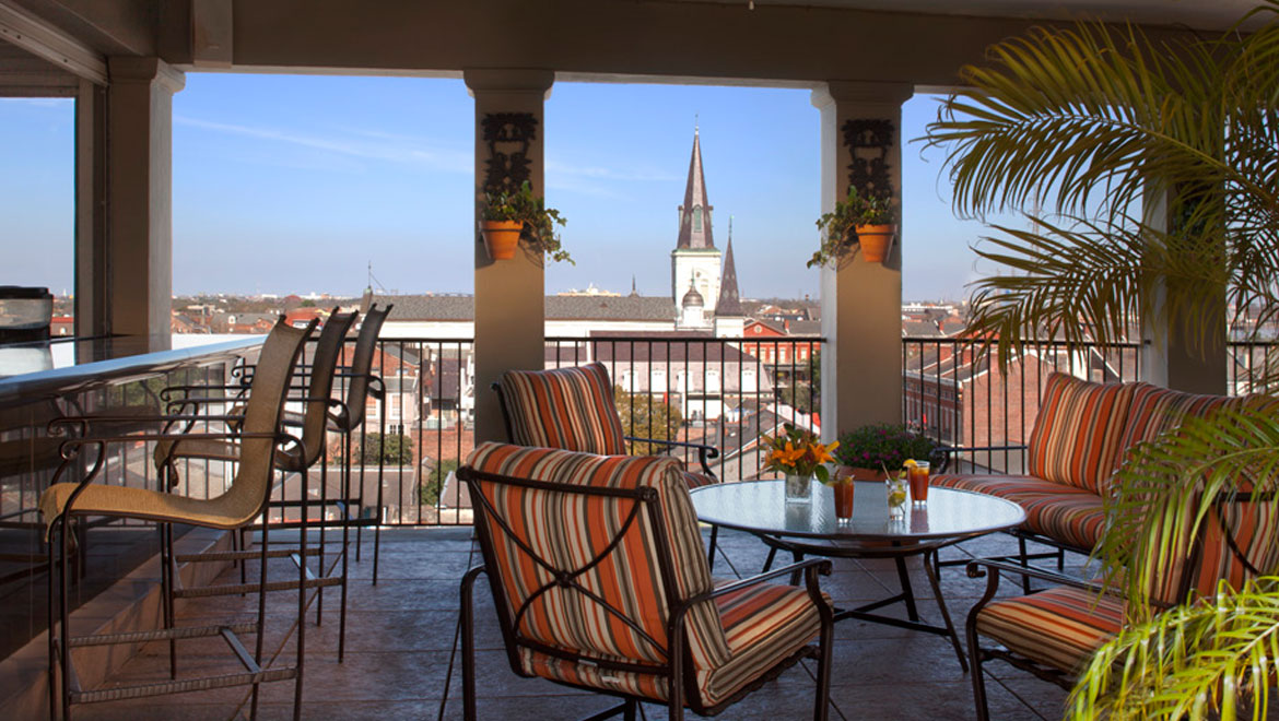 Seating on the rooftop at Royal Orleans 