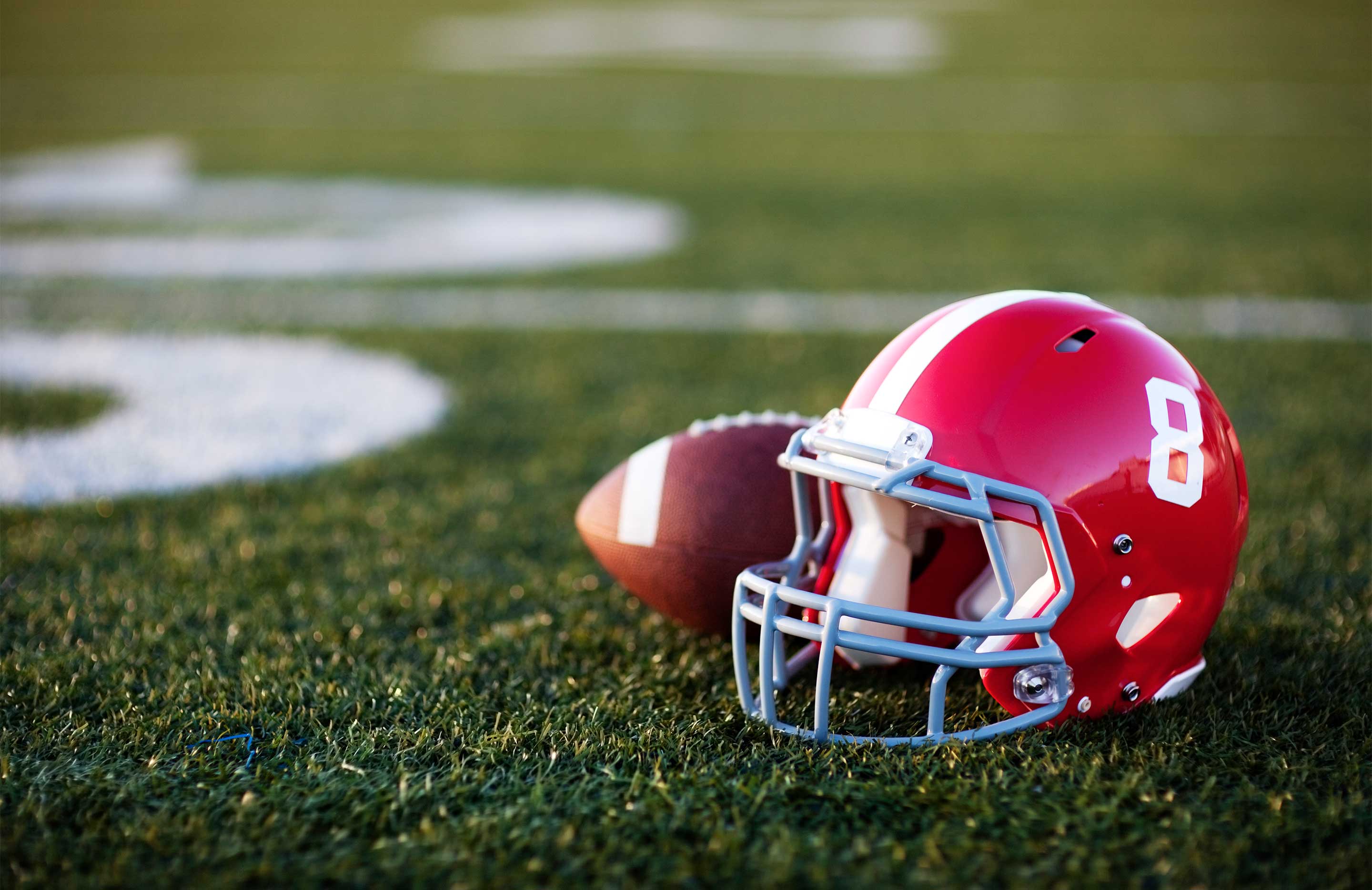 Football helmet on field