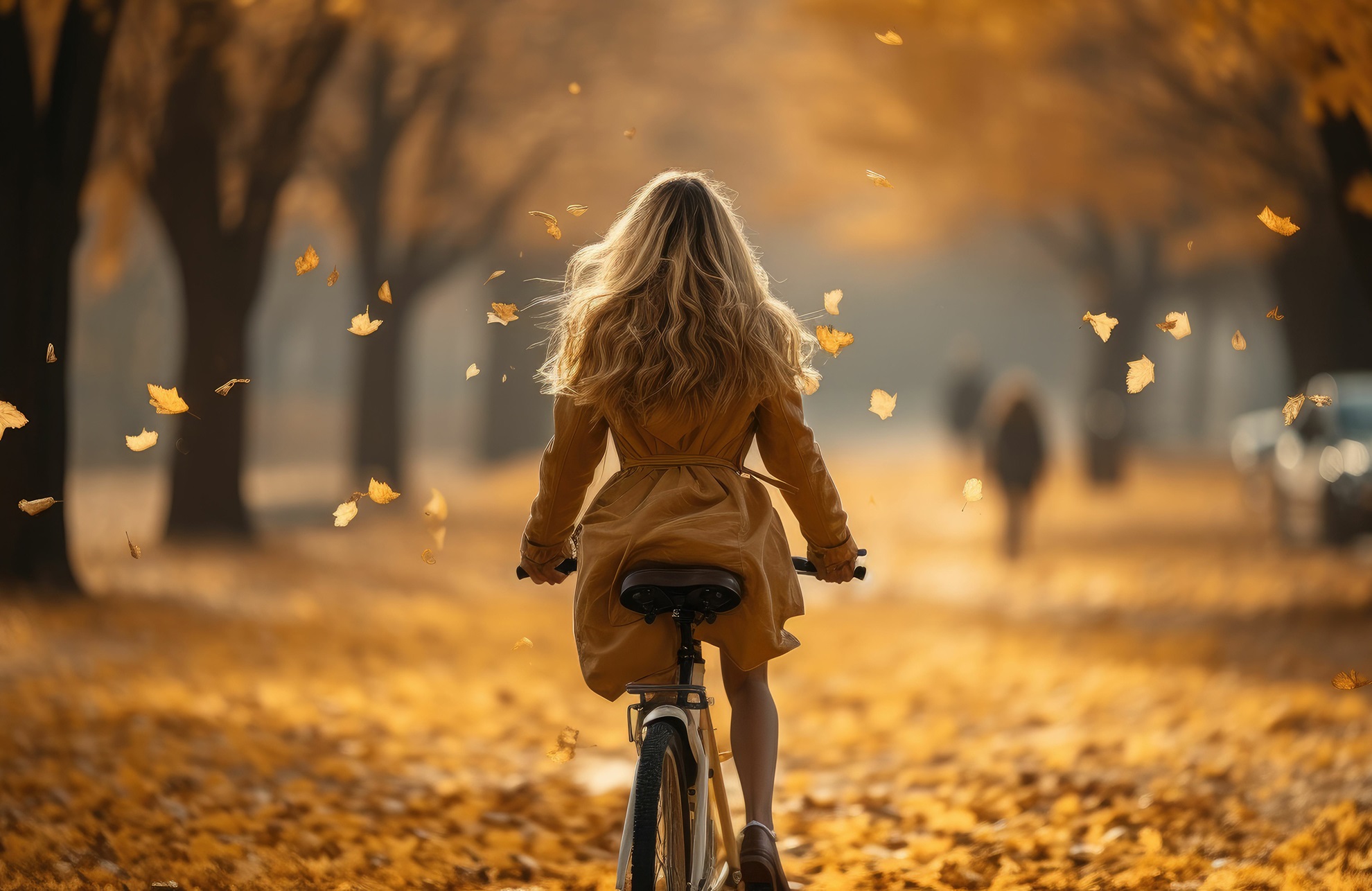 Girl on bike in fall foliage