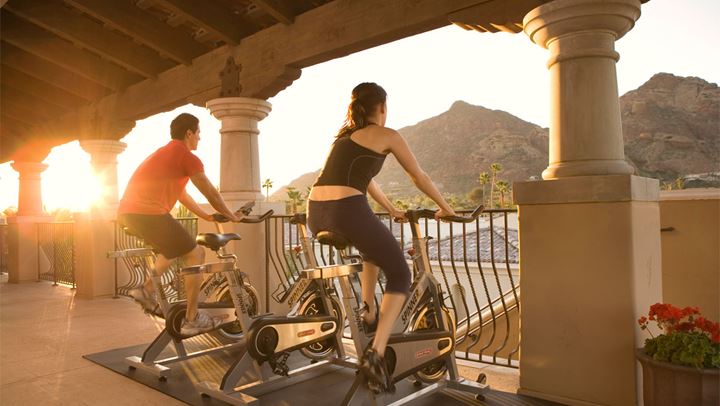Stationary bikes on terrace at Montelucia 