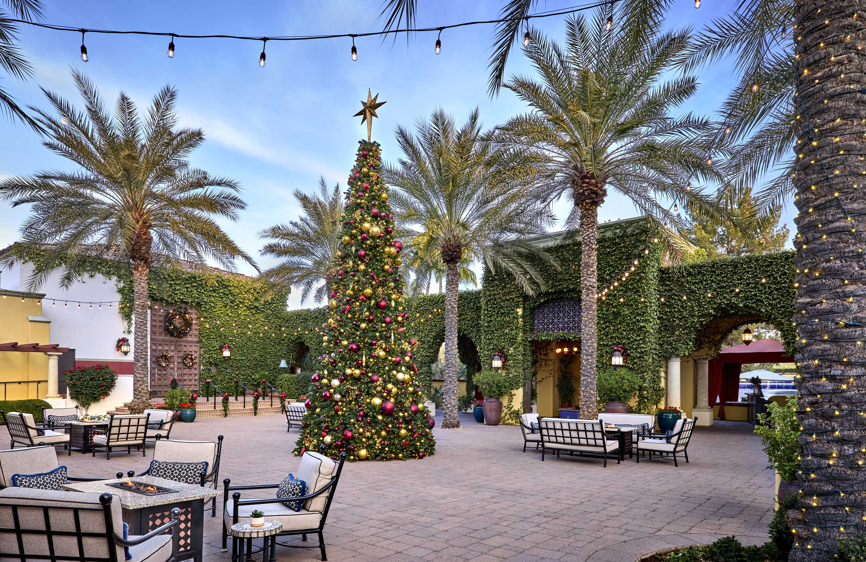 Plaza decorated with Christmas decor