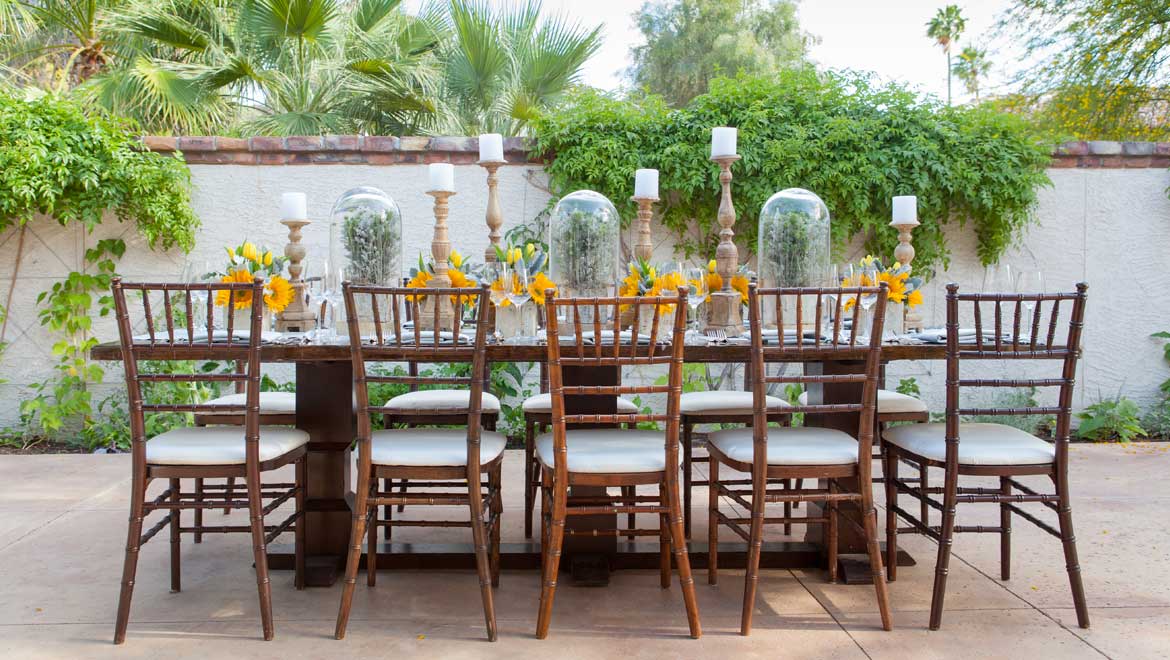 Dining table set up on patio