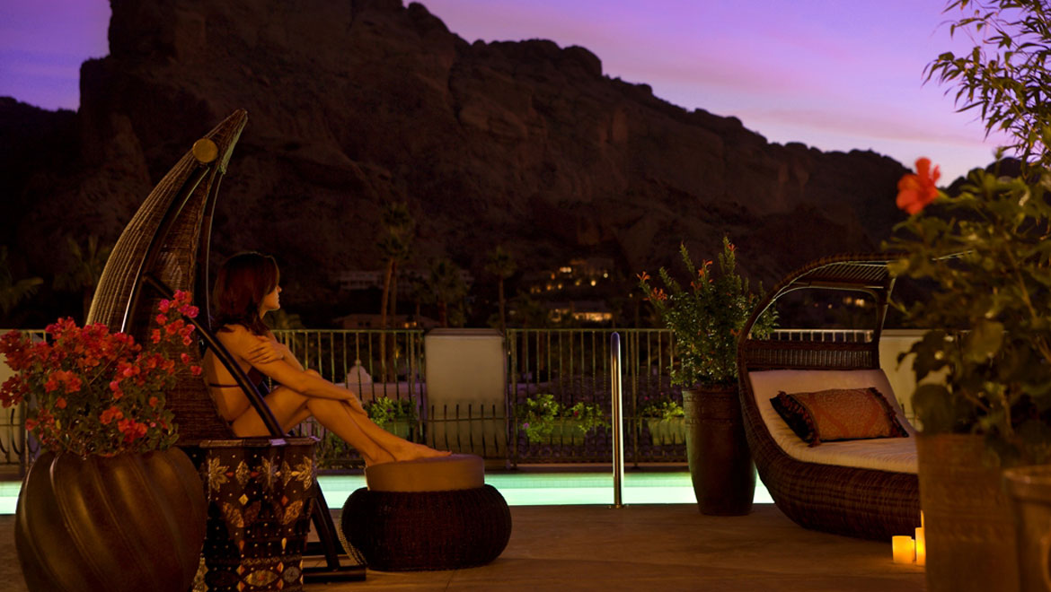 Montelucia Resort terrace at night 