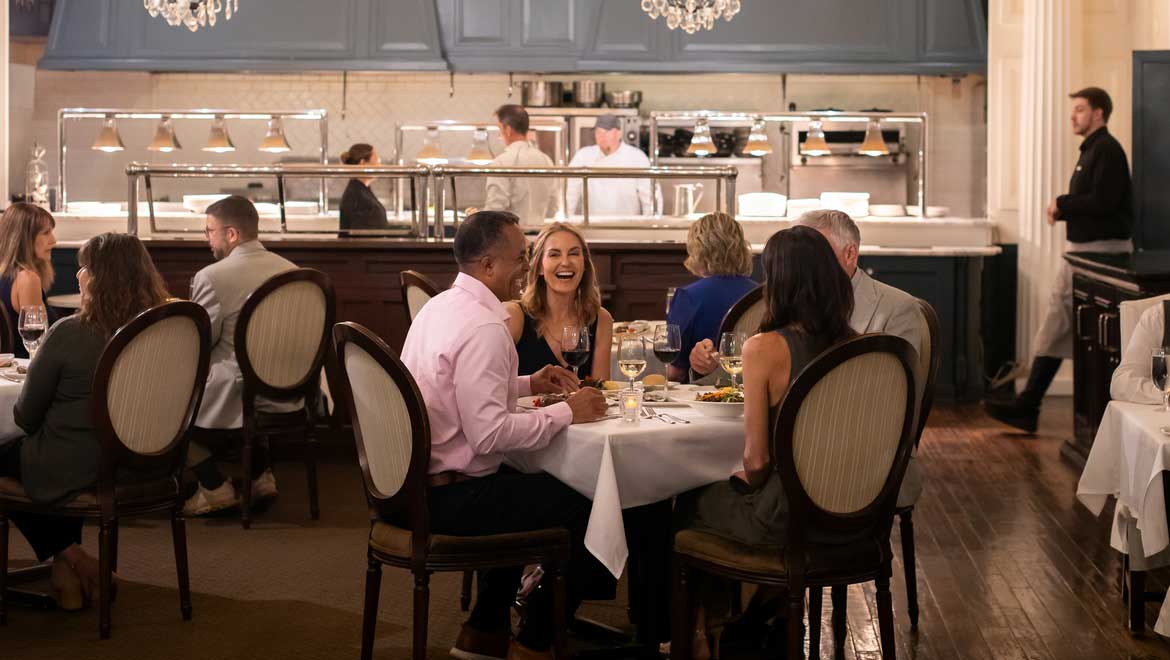Guests dining in restaurant.