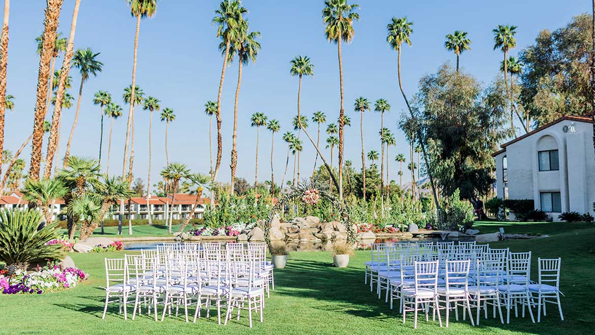 Las Palmas wedding set up on the lawn.