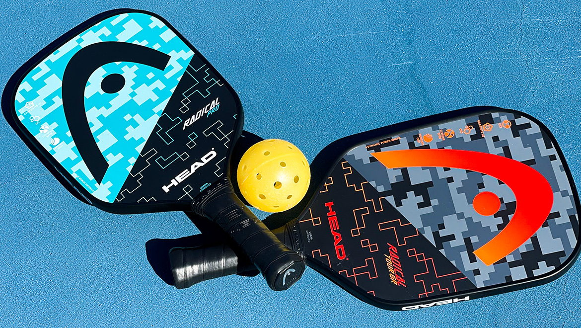 Pickleball racquets and ball.