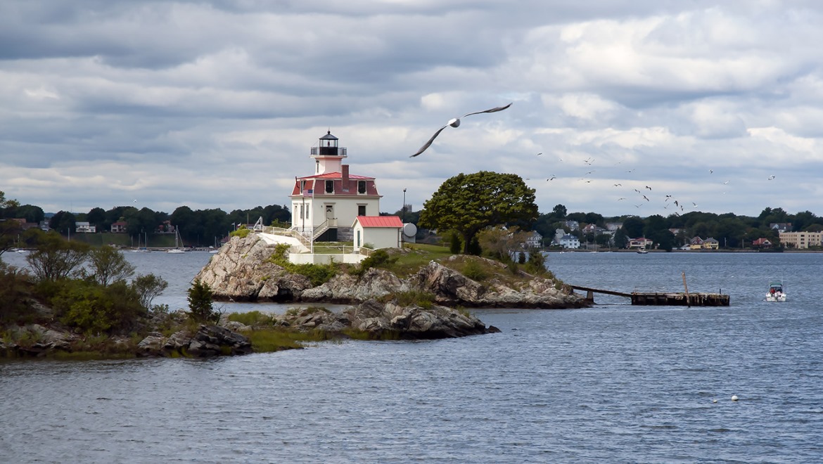 Lighthouse on the rocks.