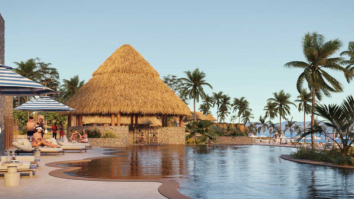 Guests relaxing by the pool