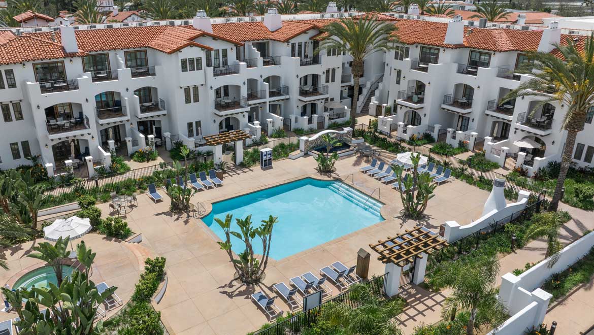 Aerial view of villa pool.