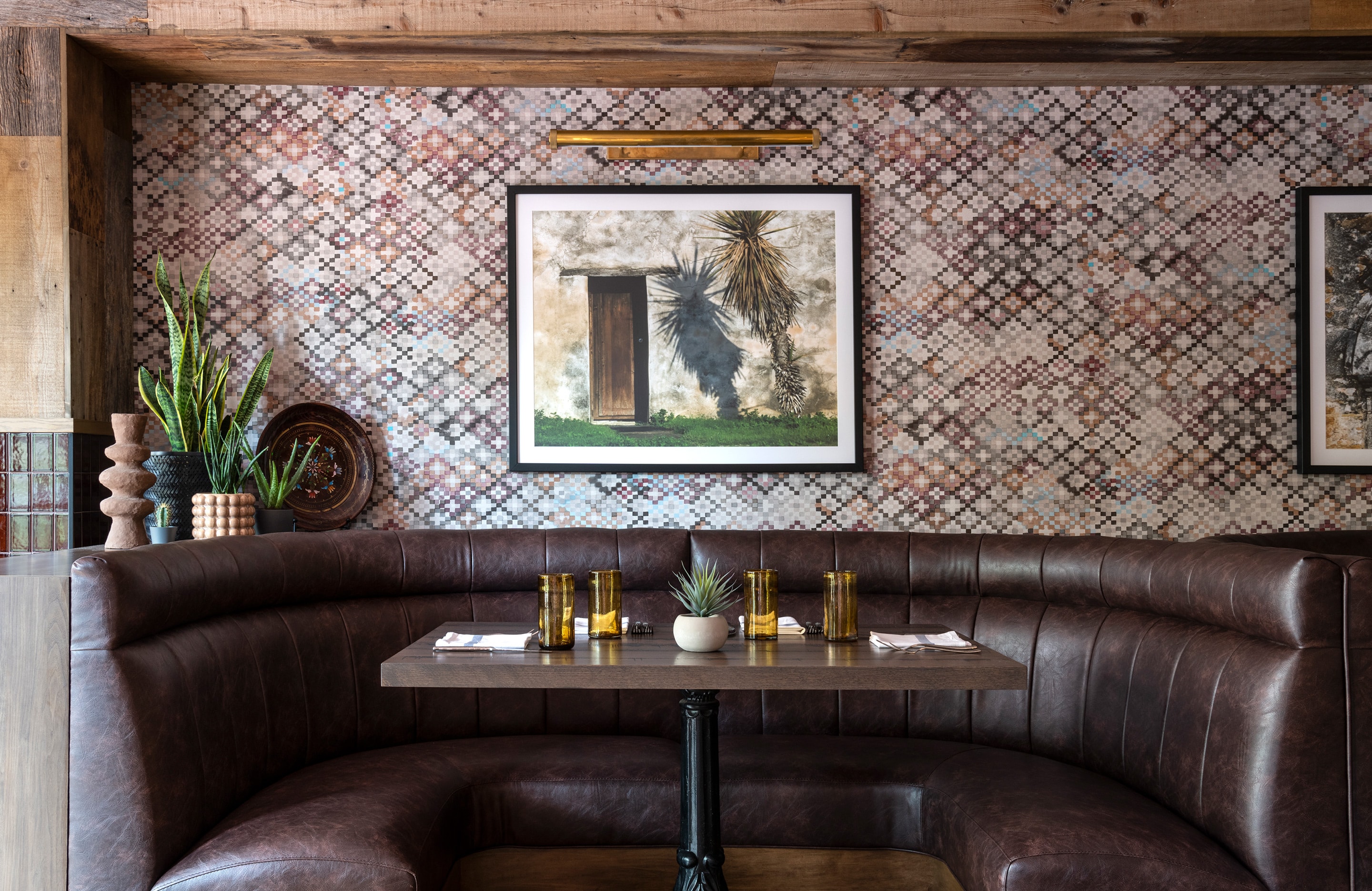 Booth in restaurant.