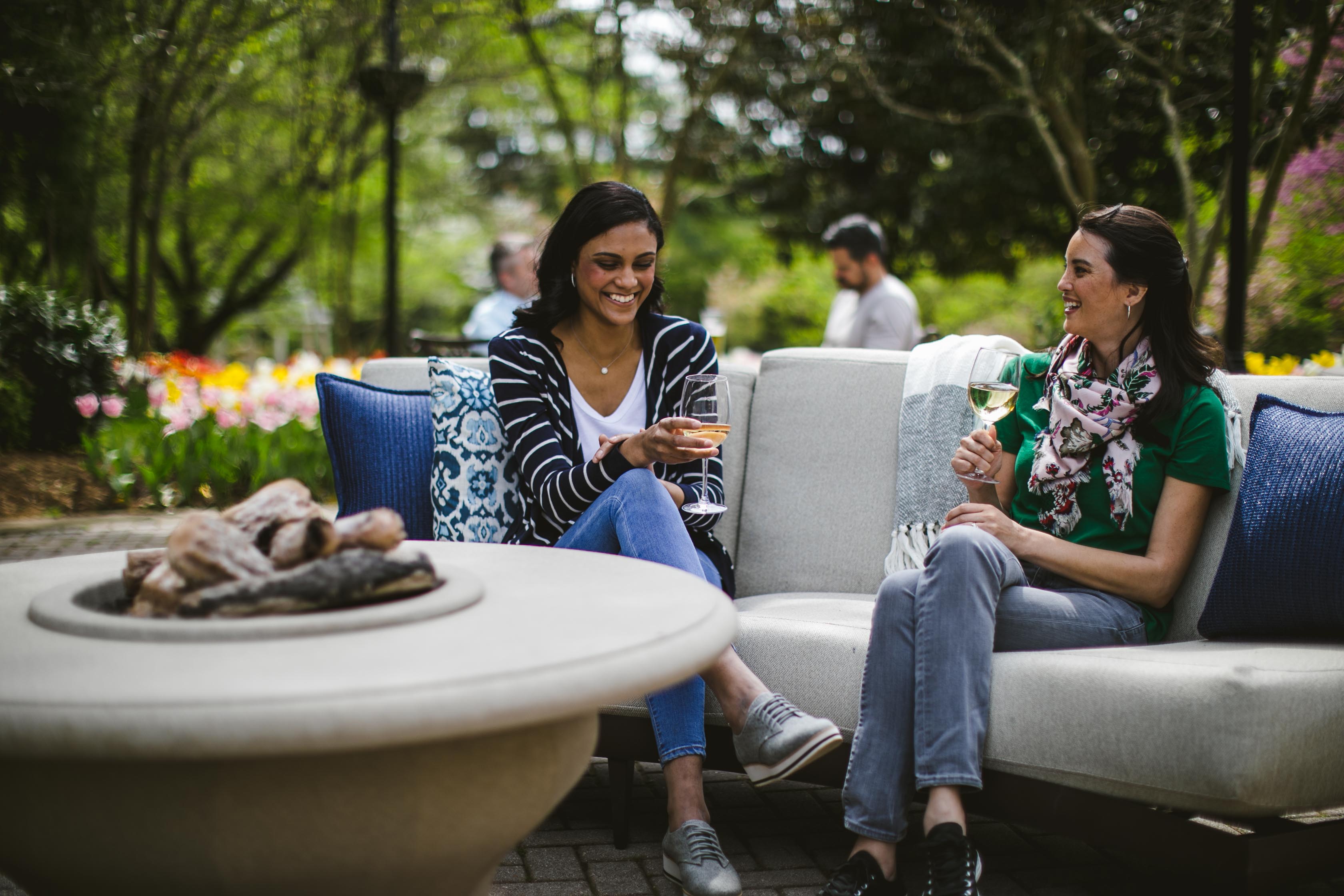 friends talking at a firepit