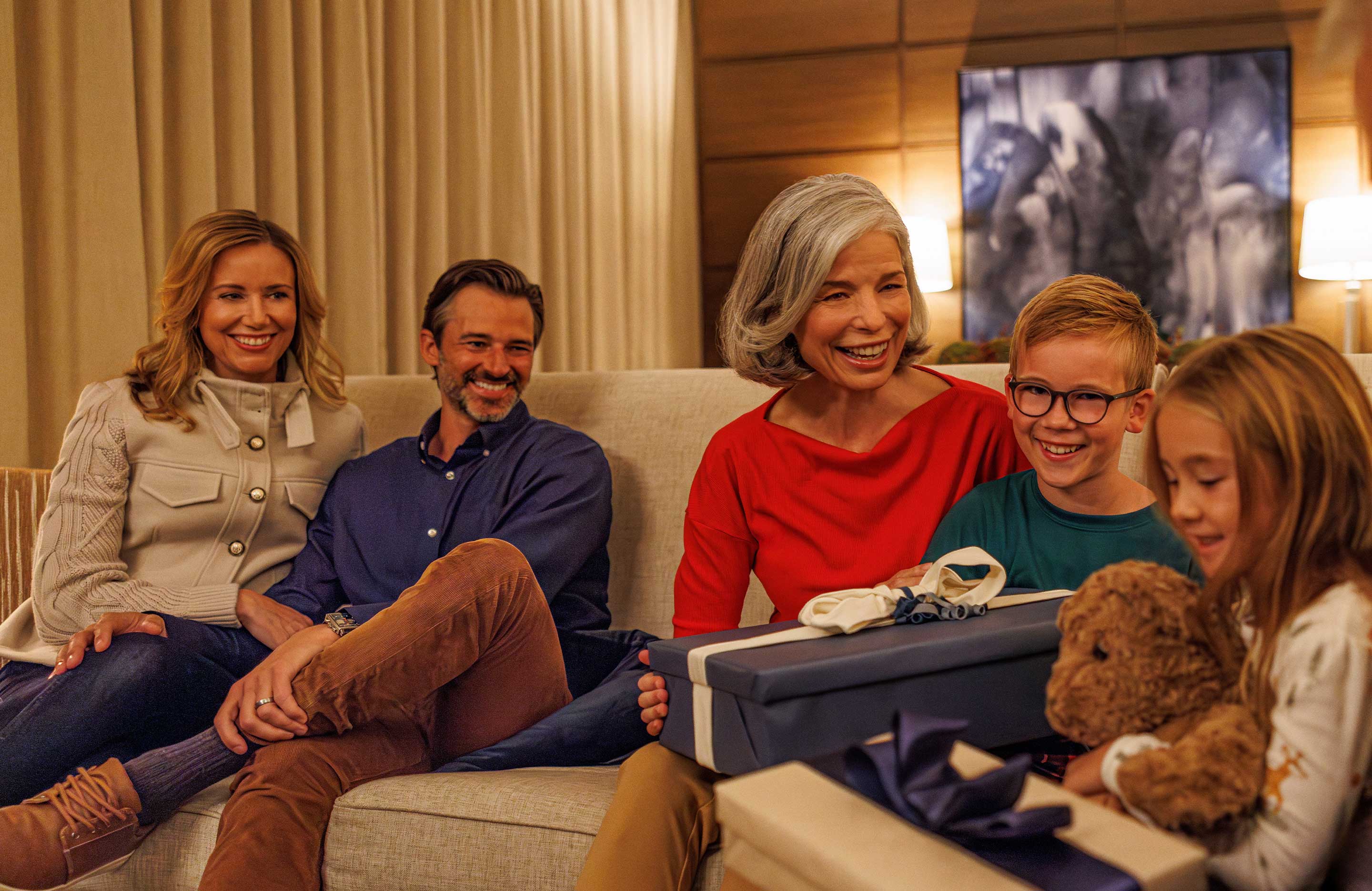 Family sitting in the living room